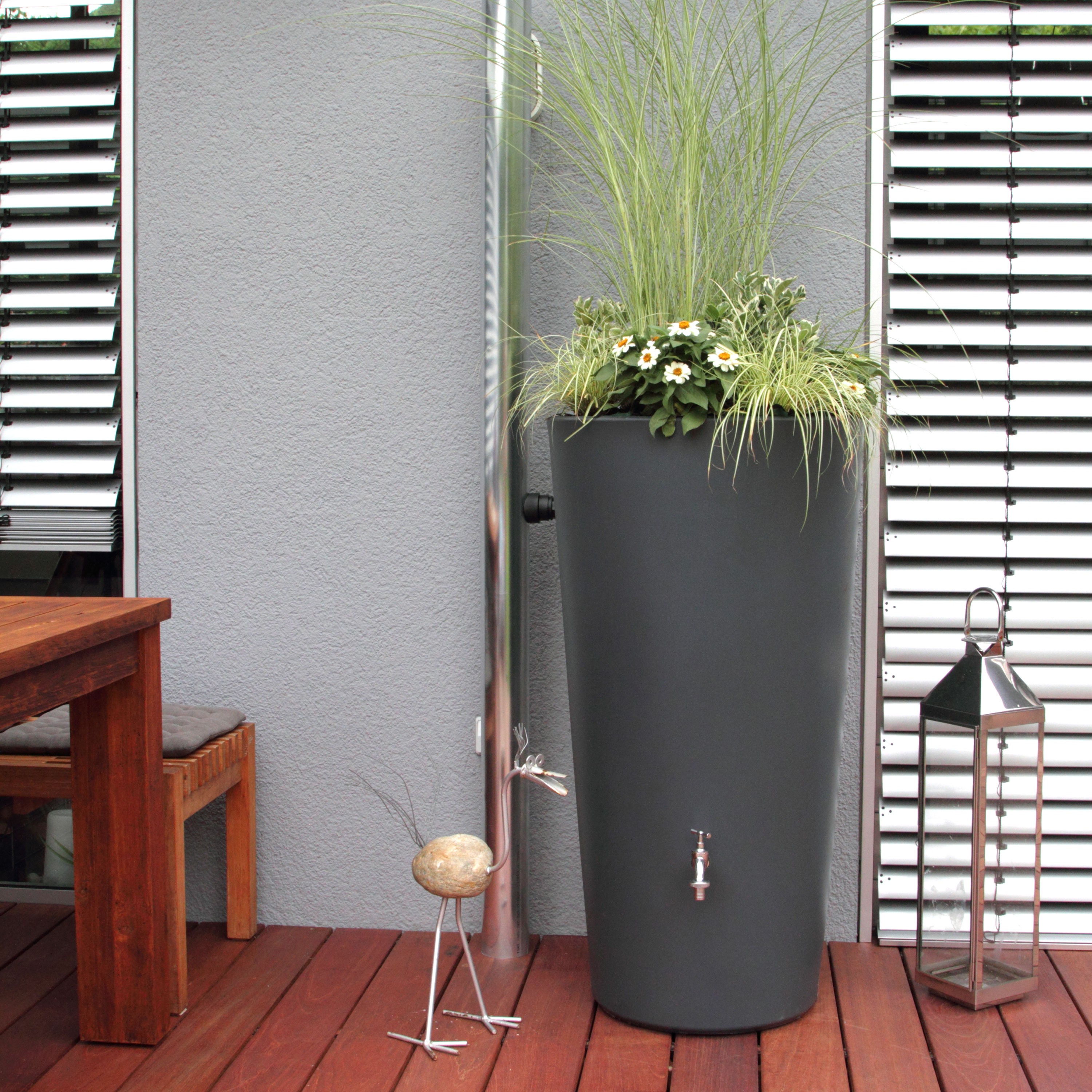Regentonne anthrazit Modell Rainbowl Flower 150 L
